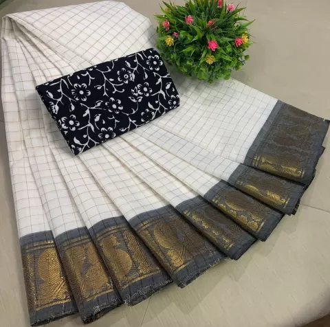 White Sungudi Pure Cotton Saree